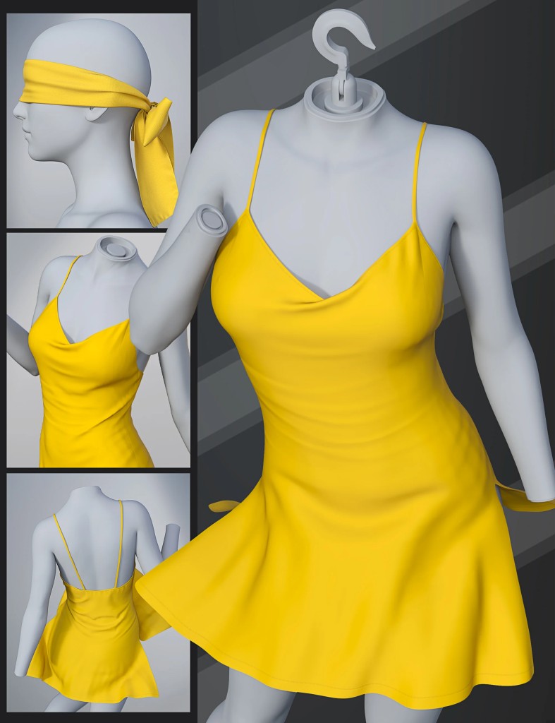 dForce SU Nightdress And Blindfold for Genesis 9, 8.1, and 8 Female