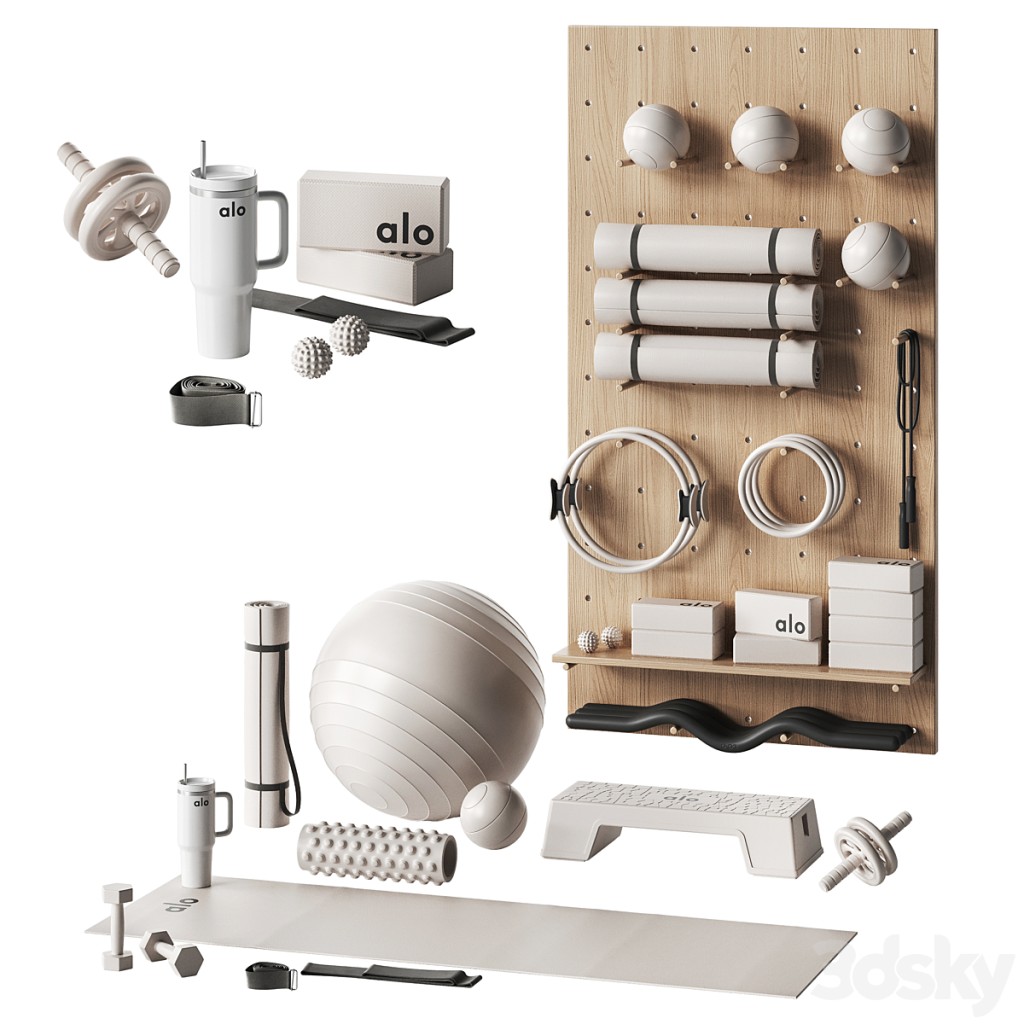 A set of equipment and decor for yoga and pilates classes