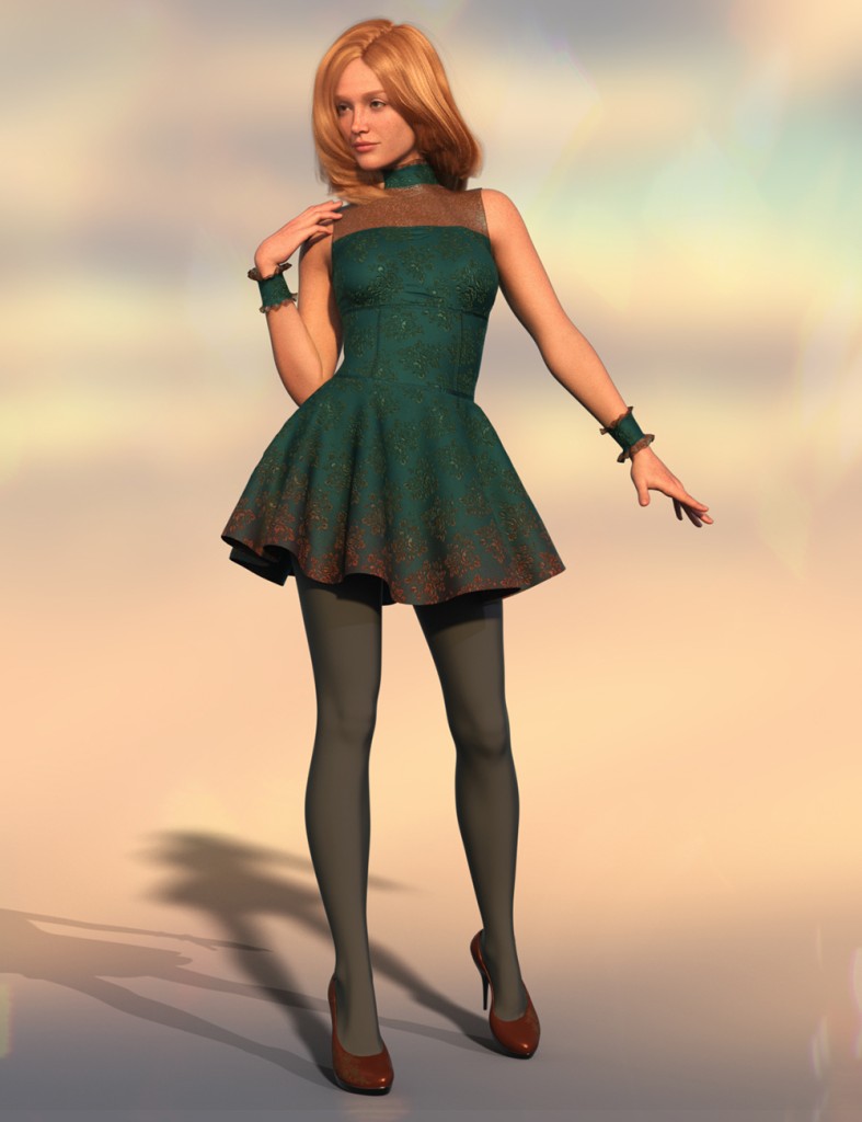 ZK dForce Lina Flared Dress Outfit for Genesis 9