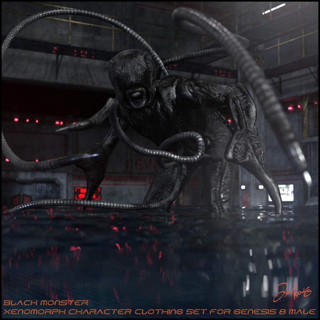 Black Monster Xenomorph Character and Clothing for Genesis 8 Male