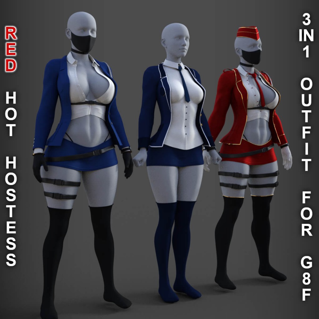 Red Hot Hostess Outfit for Genesis 8 Female