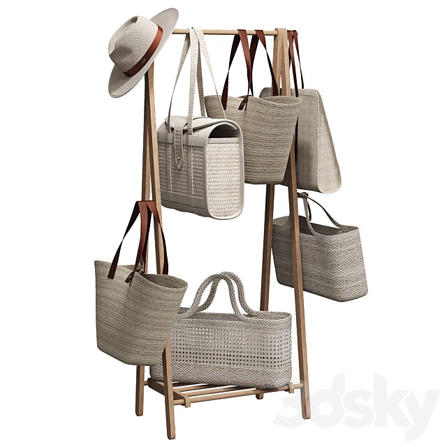 Rack with wicker beach bags