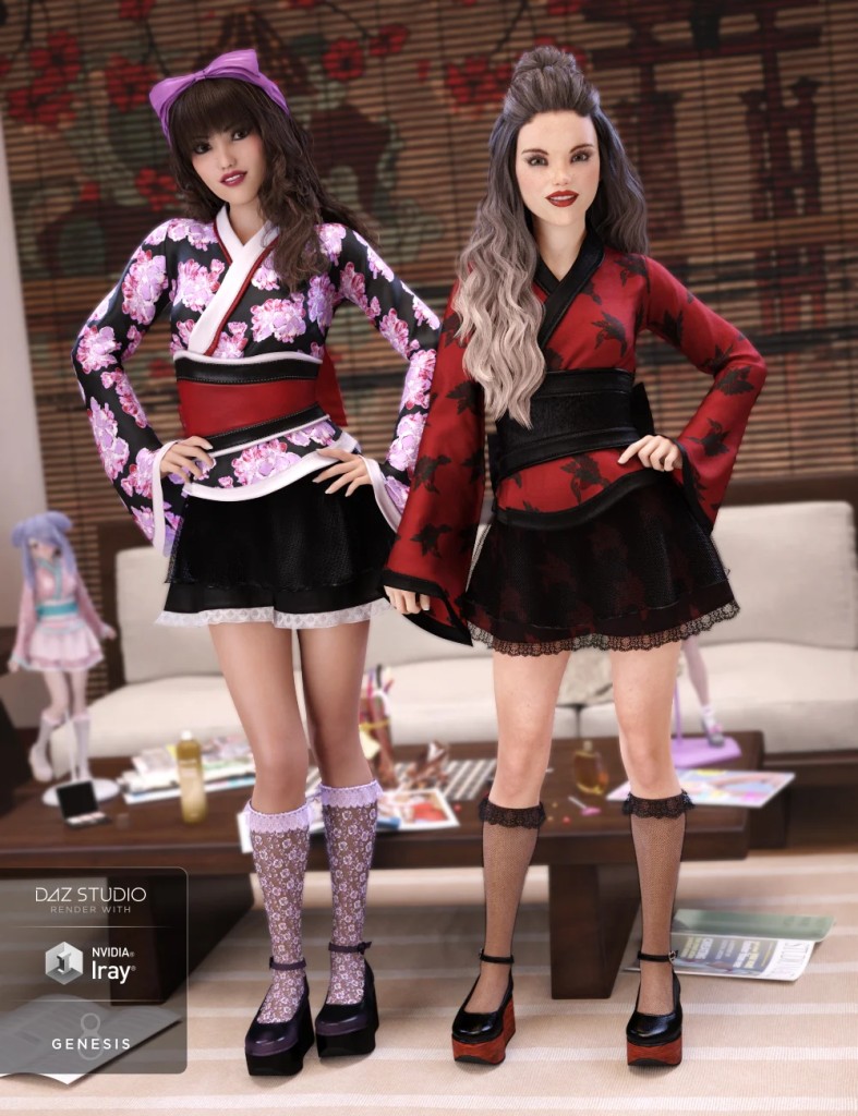 Kawaii Kimono Outfit Textures