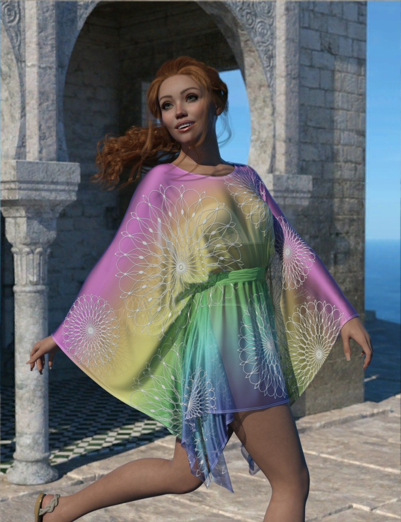 dForce Round Neck Kaftan for Genesis 9