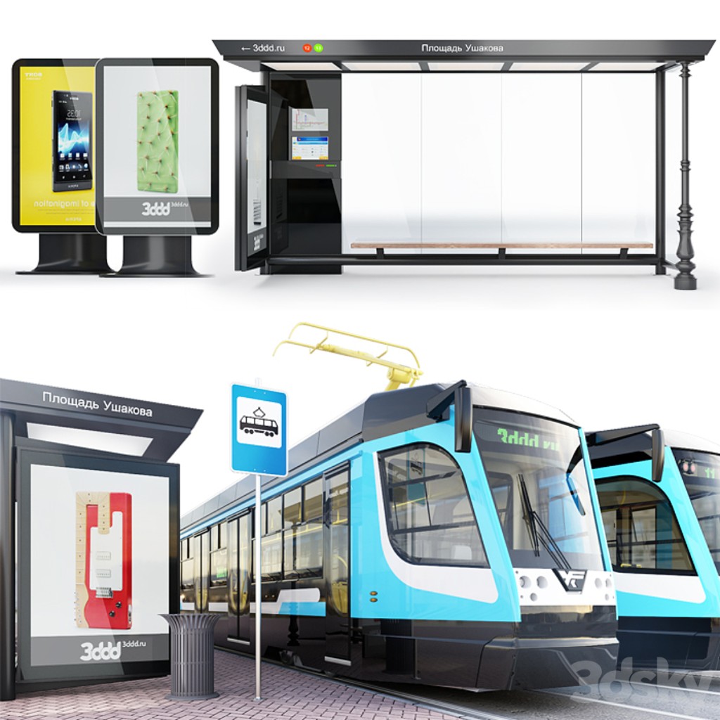 Tram car series -71-623 Russia \ Modern stop + environment.
