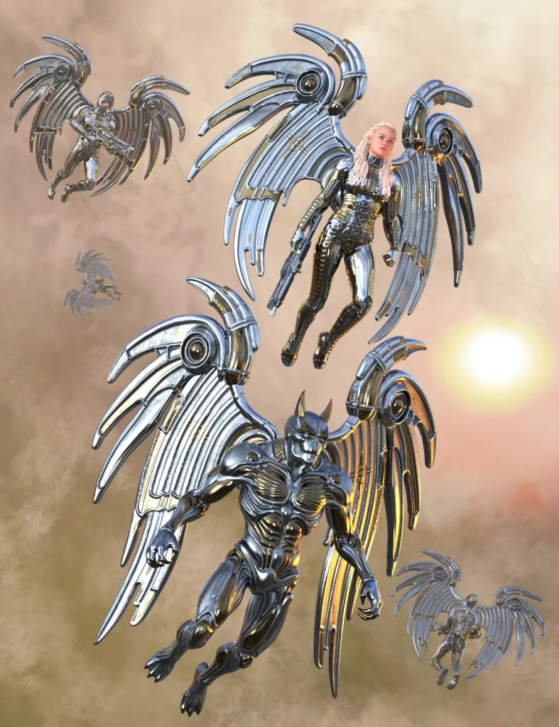 BioMech Demon Wings for Genesis 9 Genesis 8 and Genesis 3
