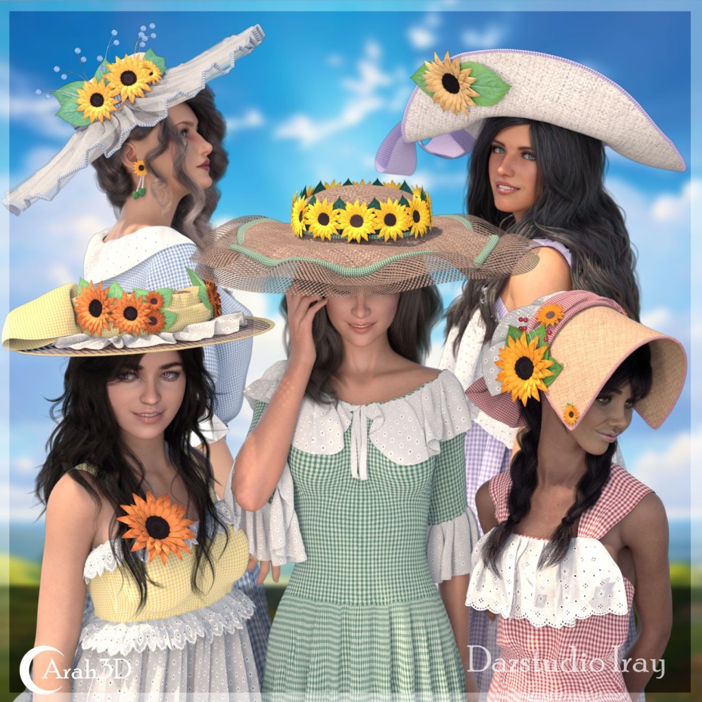 Arah3D Sunflower Summer Hats for G8F and G9