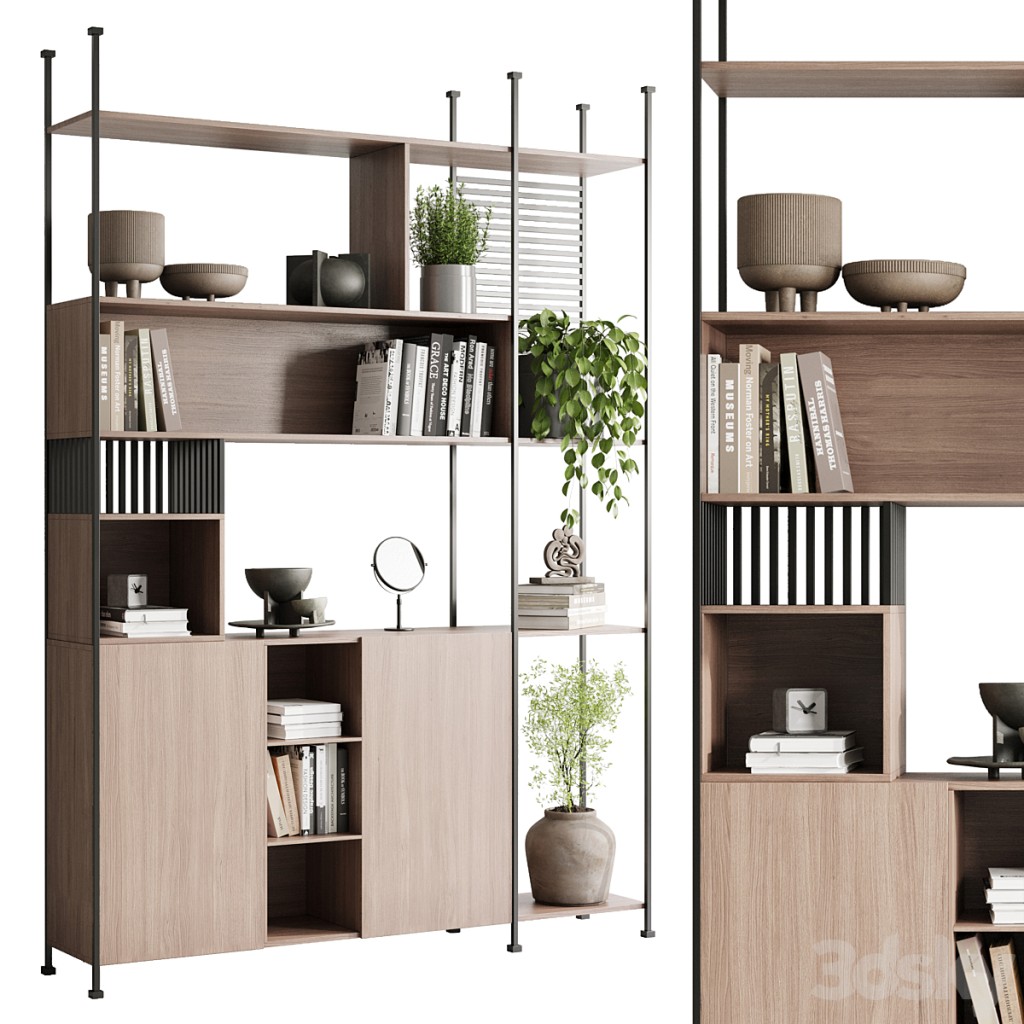 Metal Shelves Decorative With Plants and Book - Wooden Rack 01